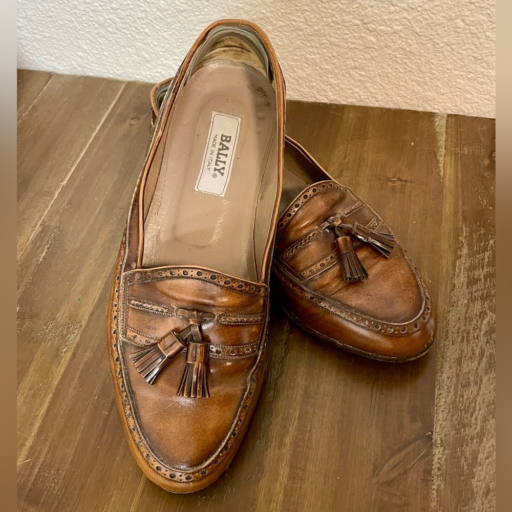 Men’s Bally Brown Leather Dress Shoes Tassel Loafers Size 9.5 W